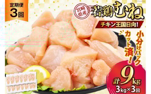 鶏肉 3回 定期便 むね 宮崎県産 若鶏 ムネ肉 250g ×12袋 計 3kg×3回 [九州児湯フーズ宮崎支店 宮崎県 日向市 452061552] 小分け 冷凍 むね肉 国産