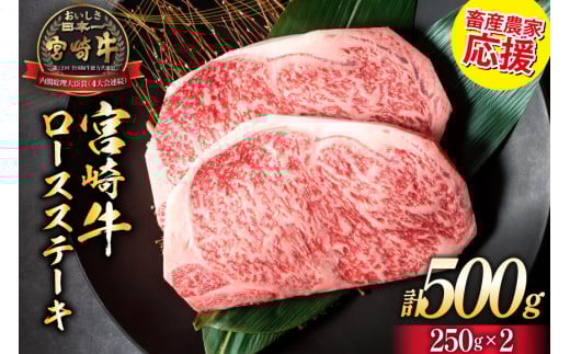 【畜産農家応援】 牛肉 宮崎牛 ロースステーキ 250g×2 計500g [ミヤチク 宮崎県 日向市 452061593] 肉 黒毛和牛 ステーキ ロース 冷凍