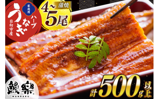 うなぎ ハーブ うなぎ蒲焼 4〜5尾 計500g 以上 タレ 山椒 付き [鰻楽 宮崎県 日向市 452061199] セット 鰻楽 宮崎県産 真空パック 国産 蒲焼き ウナギ 鰻 長蒲焼 冷凍