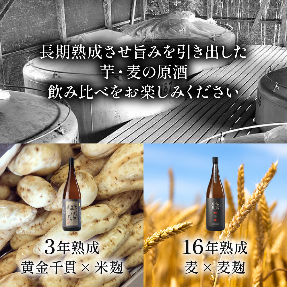 X-B1 熟成酒ならではの奥深くまろやかな味わい！芋・麦熟成酒一升瓶2本セット！心水・松露黒麦長期熟成＜各1800ml・計2本＞【松露酒造株式会社】