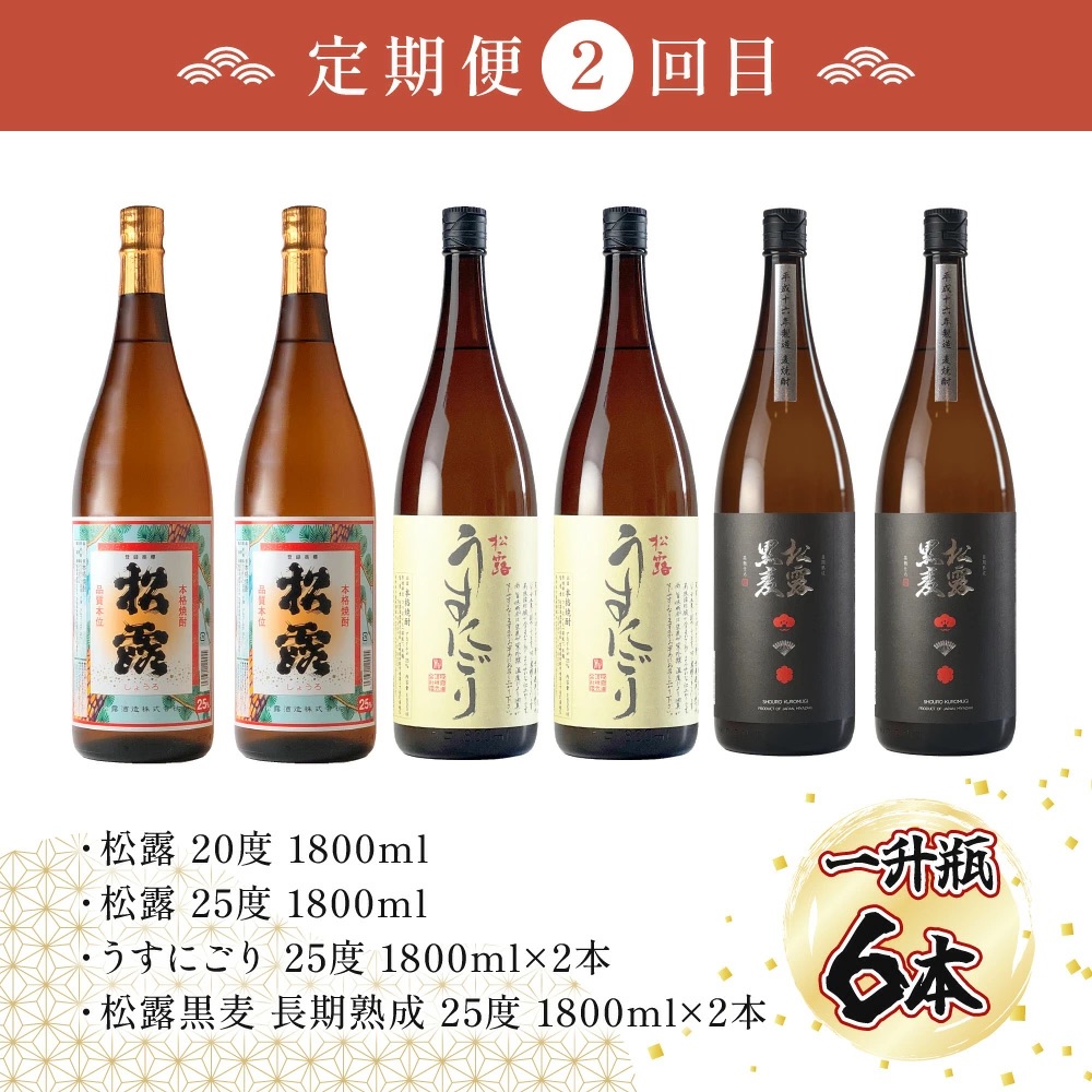 KU333 【定期便・全3回】蔵元厳選！ 一升瓶6本飲み比べ定期便3回コース 合計18本 32.4L【松露酒造株式会社】