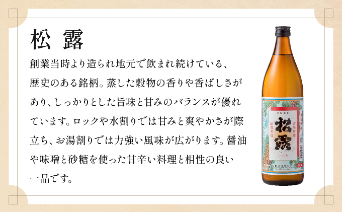 《松露酒造》串間市の蔵元がお届けする本格芋焼酎が楽しめる2本セット《松露900ml(20度)×2本》本格焼酎 定番焼酎 酒 焼酎 芋焼酎 送料無料 贈答 ギフト プレゼント 宮崎県 KU566