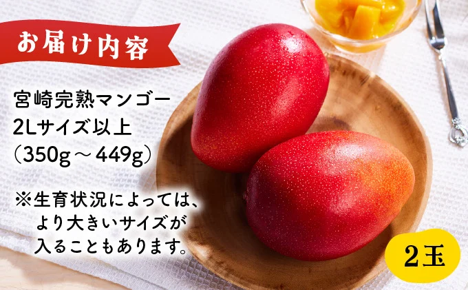KU019＜令和8年発送分　先行予約！＞＜数量限定＞宮崎完熟マンゴー(2L×2玉) 宮崎県産の完熟マンゴー