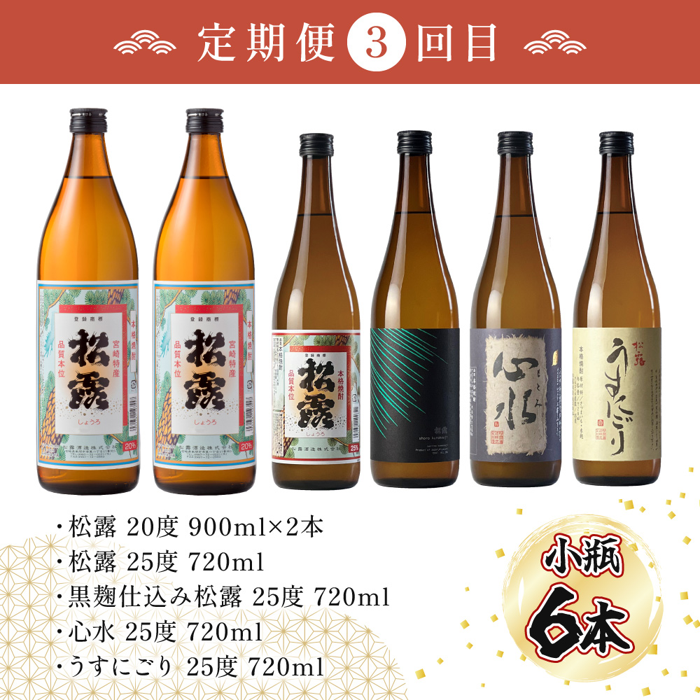 KU076 【定期便・全5回】松露酒造逸品揃え定期便5回コース 串間市の逸品を飲み比べ【松露酒造】