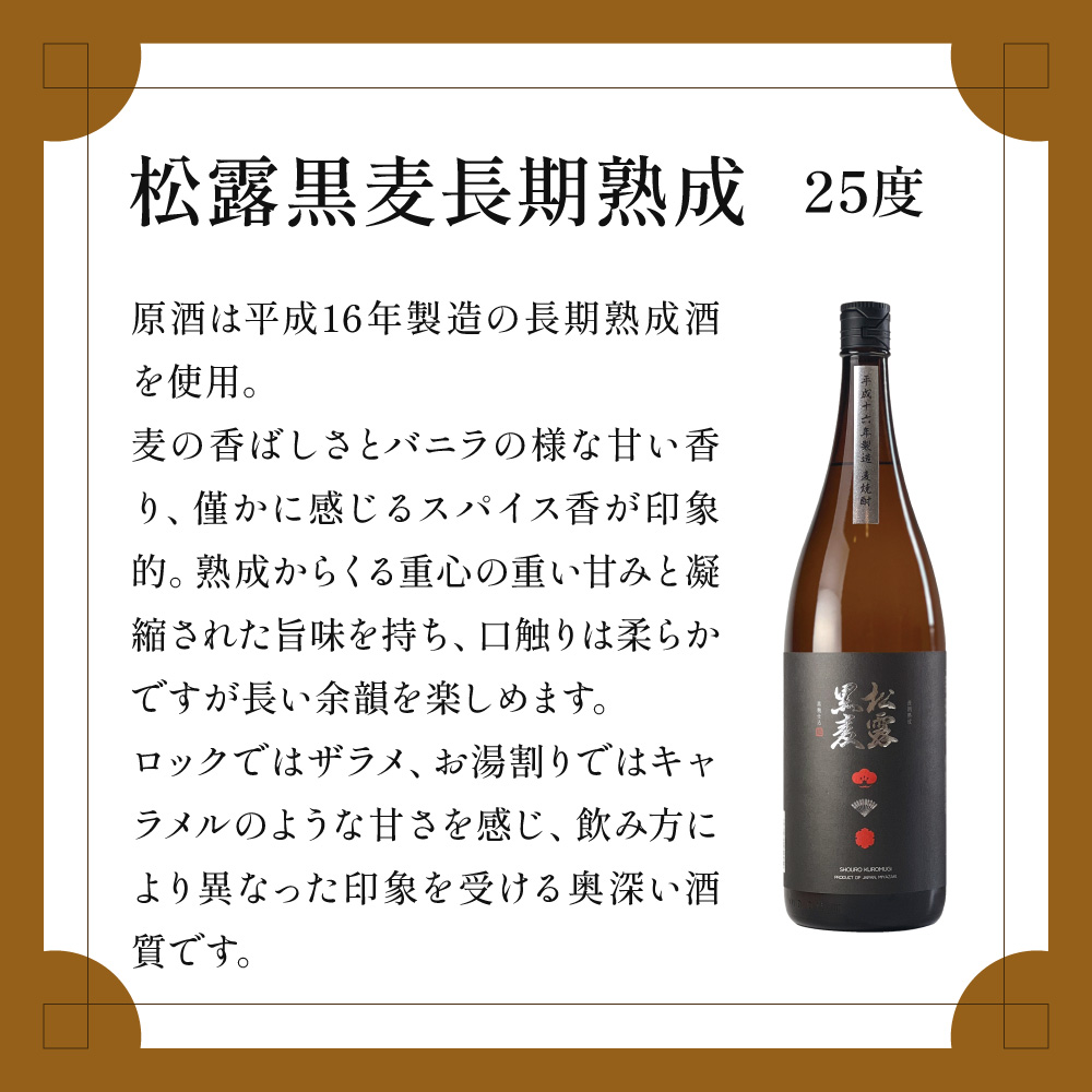 X-B1 熟成酒ならではの奥深くまろやかな味わい！芋・麦熟成酒一升瓶2本セット！心水・松露黒麦長期熟成＜各1800ml・計2本＞【松露酒造株式会社】