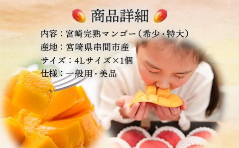 KU471 【先行予約】希少特大宮崎完熟マンゴー(4L×1玉入）一般用・美品　濃厚な甘さと酸味のバランスが絶妙な完熟マンゴー！ 【やました農園】
