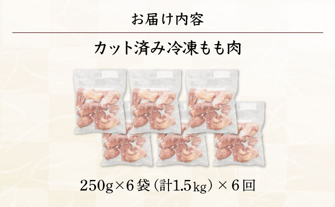 KU230-15T6＜6ヶ月定期便・数量限定＞ 小分け＆バラバラ！宮崎県産鶏ももカット 合計9kg (250g×6袋×6ヶ月定期便)