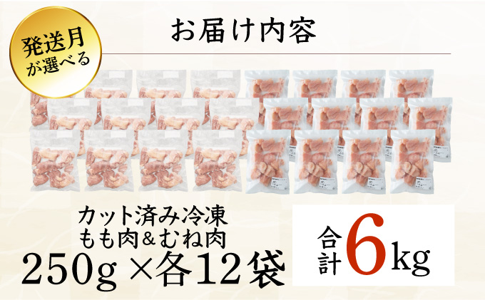 KU230-MO6-2603 ＜2026年3月発送・数量限定＞ 小分け＆バラバラ！選べる！宮崎県産鶏もも・むねカット 合計6kg(計250g×24袋)
