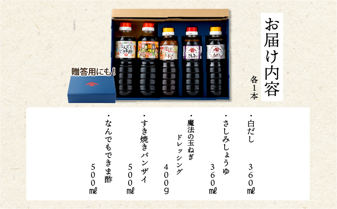 KU265 調味料セット（亀）計5本【松尾醸造場】