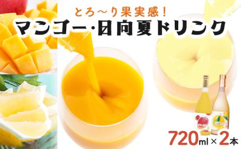 KU122 あふれる果実感！マンゴー・日向夏ドリンク２本セット(各720ml)【宮崎果汁】