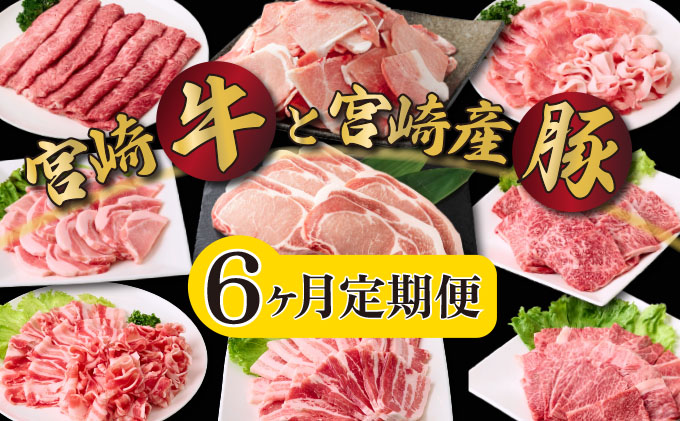 【定期便・全6回】宮崎牛・宮崎県産豚肉 6ヶ月定期便！（合計6.9kg） ロース ウデ バラ モモ 小間切れ とんかつ 焼肉 しゃぶしゃぶ BBQ 宮崎県【MCT6UB-69】