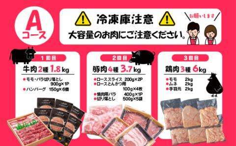 【3ヶ月定期便】 合計11.5㎏！！牛・豚・鶏の肉三昧セット『期間限定』＜4.6-4＞