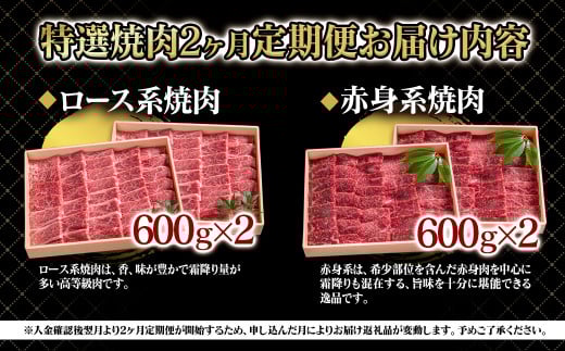 【2カ月定期便】黒毛和牛 特選焼肉2種 合計2.4ｋｇ 食べ比べ＜10-16＞国産牛 牛肉 肉 肉定期便 宮崎県西都市