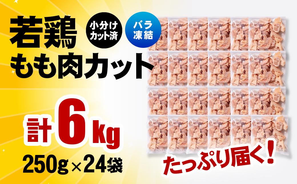 2月発送　バラ凍結！宮崎県産若鶏 鶏肉 もも肉カット 6kg（250g×24）IQF加工 小分け＜2.6-6＞ もも肉カット 6kg（250g×24）