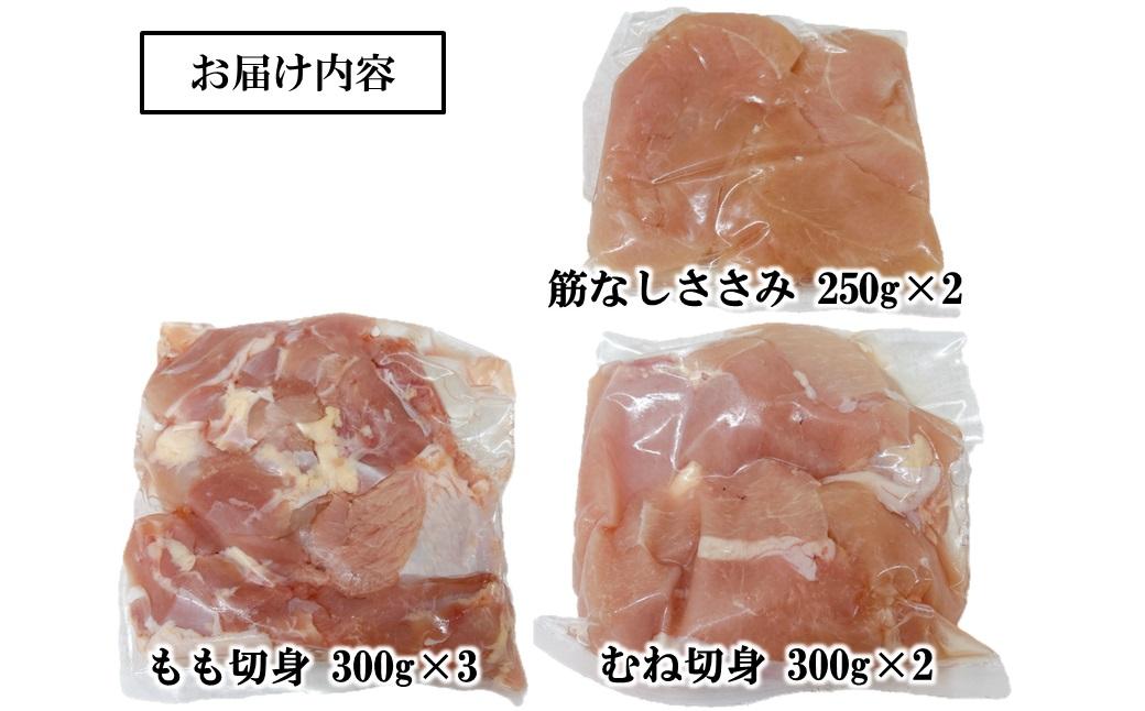 宮崎県産若鶏2kgセット もも肉 むね肉 筋なしささみ 小分け 7パック＜1.1-53＞