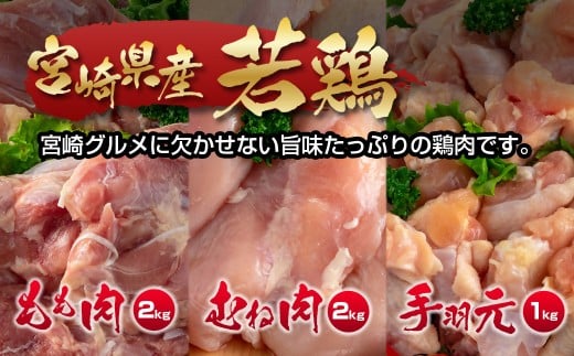 訳あり！宮崎県産若鶏 鶏肉5kg もも肉 むね肉 手羽元 鶏肉セット 食べ比べ3種 国産鶏肉 鶏モモ肉＜1.5-235＞ヘルシー ボリューム 筋トレ チキン 蒸し鶏