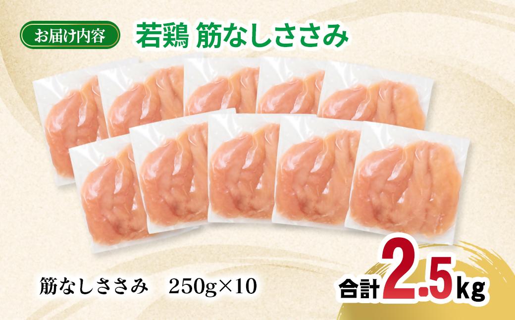 宮崎県産若鶏 筋なしささみ 2.5kg 小分け250ｇ×10パック＜1.3-35＞