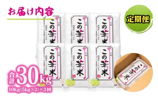 【3ケ月定期便】 令和7年産 新米こしひかり 『この華米』10kg×3 合計30kg＜9-12＞精米 白米 コシヒカリ コシヒカリ：3ヶ月定期便10kg×3