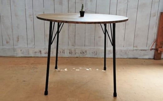 【天然無垢材】アイアン脚　丸形ダイニングテーブル　Interior G-S-S＜14-13＞家具 机 テーブル つくえ 円形 宮崎県西都市