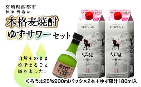 本格麦焼酎「くろうま」900ｍｌ×2パック＆ゆずサワーセット【3月11日終了】<1-61>