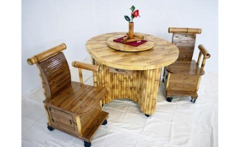 【限定1セット】半円テーブルセット 竹家具専門店【梅里竹芸】＜160-1＞