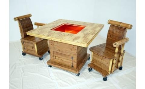 【限定1セット】二段式火鉢テーブルセット 竹家具専門店【梅里竹芸】＜160-2＞