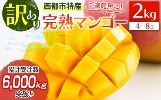 【先行予約】「訳あり」ご家庭用完熟マンゴー2kg（4玉～8玉）宮崎県西都市産＜2-95＞2026年発送 果物 くだもの フルーツ 宮崎県西都市