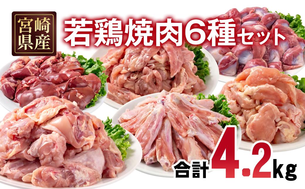 宮崎県産若鶏 6種 合計4.2kg 小分け もも肉 砂肝 手羽中ハーフ等々6種 小分け 15パック＜1.8-32＞