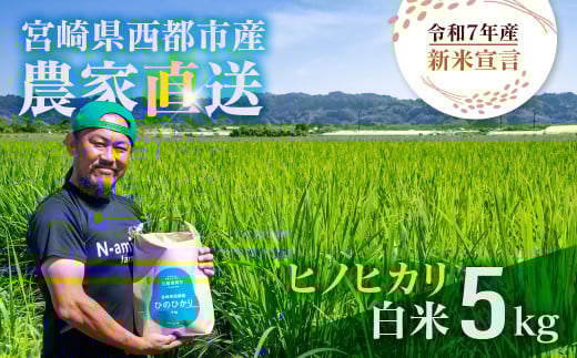 【令和7年産新米・先行予約】ヒノヒカリ 5kg ※10月中旬以降順次発送予定 精米済み ＜1.3-23＞ 新米 ヒノヒカリ お米 精米 5キロ 米 ライス 宮崎県 西都市 ひのひかり：5kg【寄附額13,000円】