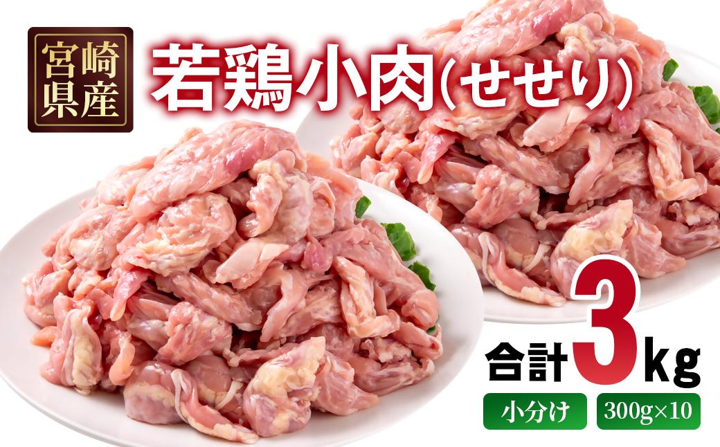 宮崎県産若鶏 小肉（せせり）3kg 小分け 300g ×10パック＜2-108＞