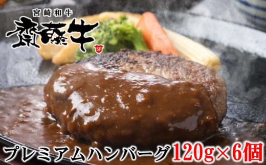 宮崎和牛「齋藤牛」牛100％手作りプレミアムハンバーグセット（120g×6個 計720ｇ）＜1.2-60＞牛肉 加工品 惣菜 食べ物 宮崎県西都市 通常お届け