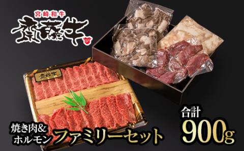 宮崎和牛「齋藤牛」焼肉&ホルモン ファミリーセット900g[1.8-10]牛肉 黒毛和牛 牛焼肉 宮崎県西都市