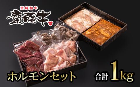 宮崎和牛「齋藤牛」ホルモンセット 焼き肉用1kg[1-201]