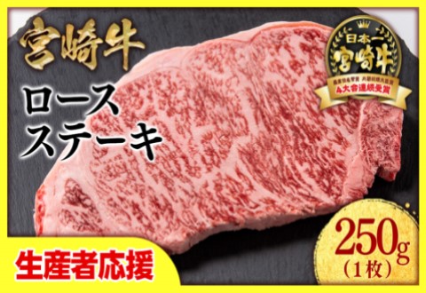 ＼最速便/[生産者応援]宮崎牛ロースステーキ1枚(250g×1枚) 内閣総理大臣賞4連続受賞 4等級以上[0.8-1]ミヤチク