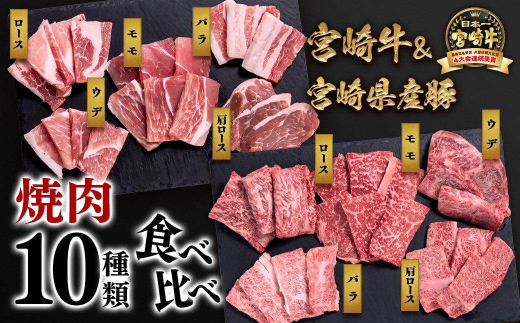 宮崎牛&宮崎県産豚肉 焼肉10種盛り 食べ比べセット600g ミヤチク 内閣総理大臣賞4連続受賞[1.1-7]牛肉 宮崎牛 豚肉 国産 宮崎牛 焼肉