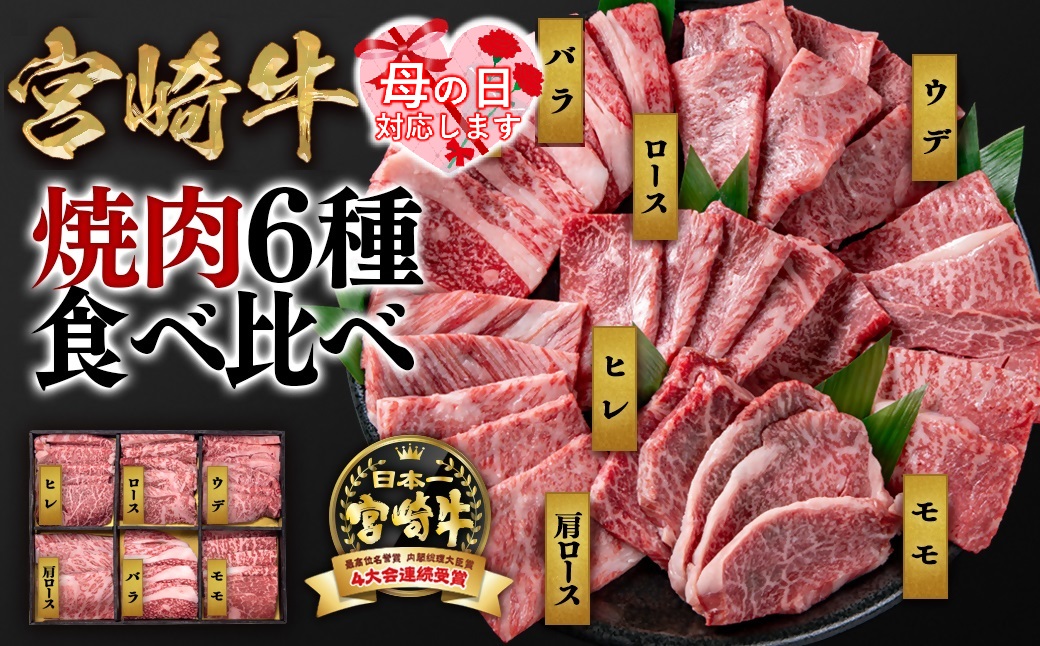 [母の日ギフト]宮崎牛 焼肉6種盛り 食べ比べセット600gミヤチク 内閣総理大臣賞4連続受賞 4等級以上[2.1-12]宮崎牛 牛肉 黒毛和牛 国産 西都市