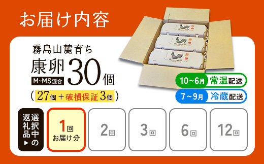 卵 霧島山麓育ち こだわり卵 康卵 計 30個（27個 + 割れ保証 3