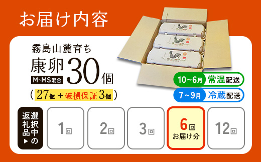 卵【6回定期便】霧島山麓育ち こだわり卵 康卵 計 30個（27