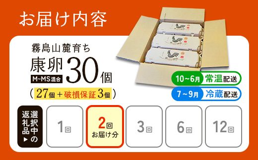 卵【2回定期便】霧島山麓育ち こだわり卵 康卵 計 30個（27