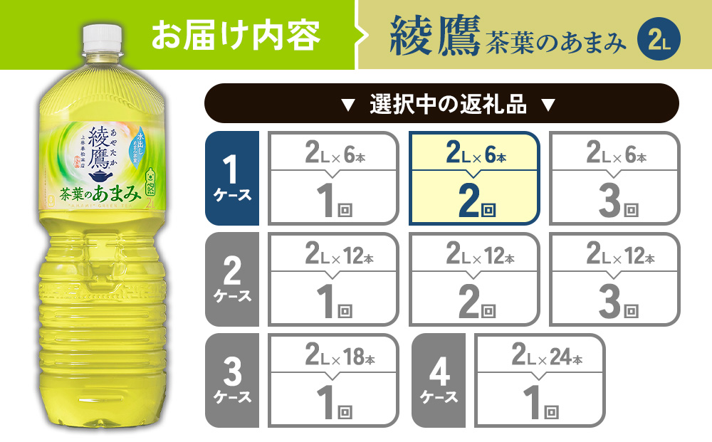 【2回定期便】綾鷹 茶葉のあまみ 2L PET【コカ・コーラ】ペ