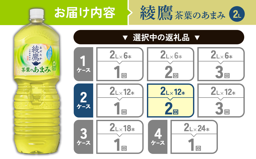 【2回定期便】綾鷹 茶葉のあまみ 2L PET【コカ・コーラ】ペ
