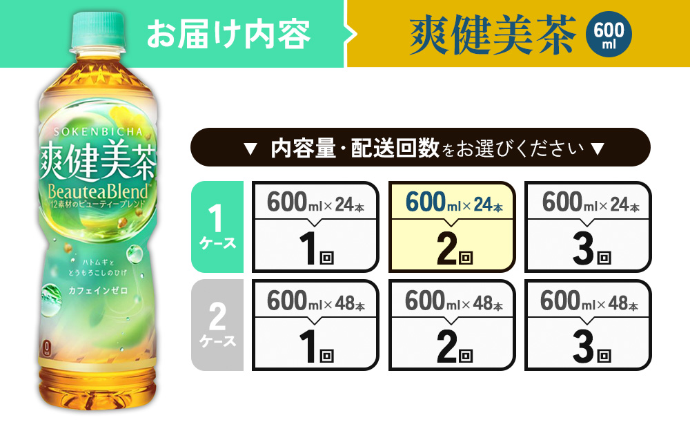 （2回定期便）爽健美茶 600ml PET【コカ・コーラ】ペットボト