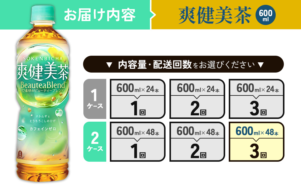 （3回定期便）爽健美茶 600ml PET【コカ・コーラ】ペットボト