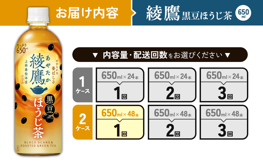 綾鷹 黒豆ほうじ茶 650ml PET【コカ・コーラ】ペットボトル 2