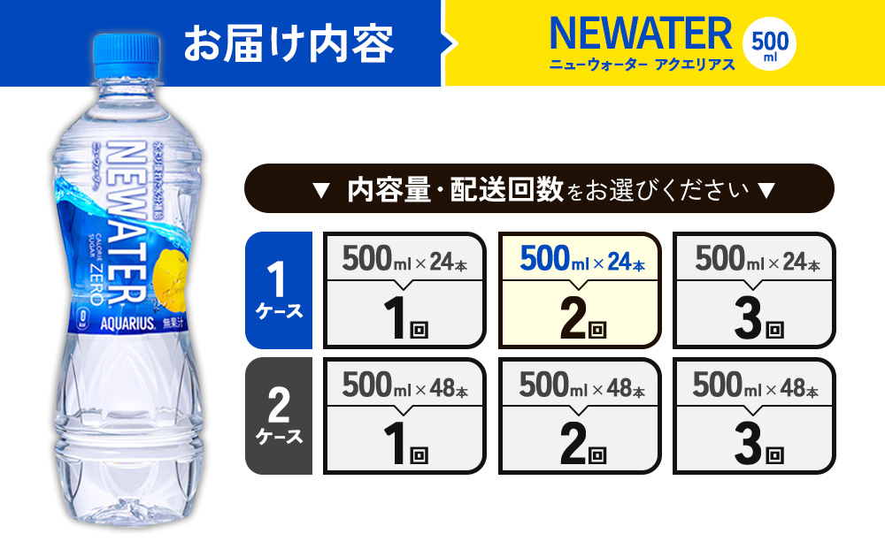 【2回定期便】アクエリアス ニューウォーター 500ml PET【コ