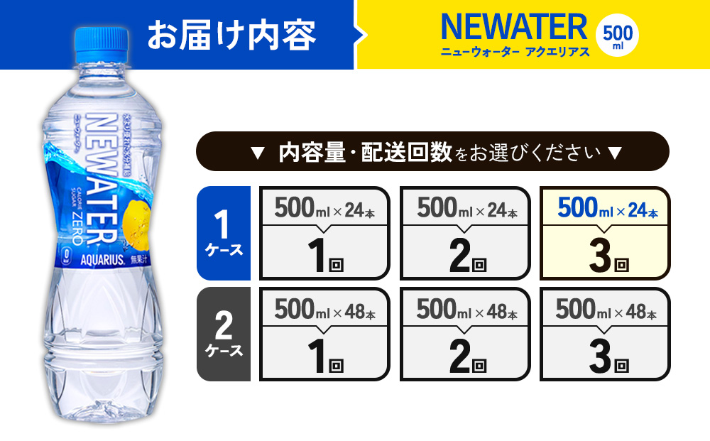 【3回定期便】アクエリアス ニューウォーター 500ml PET【コ
