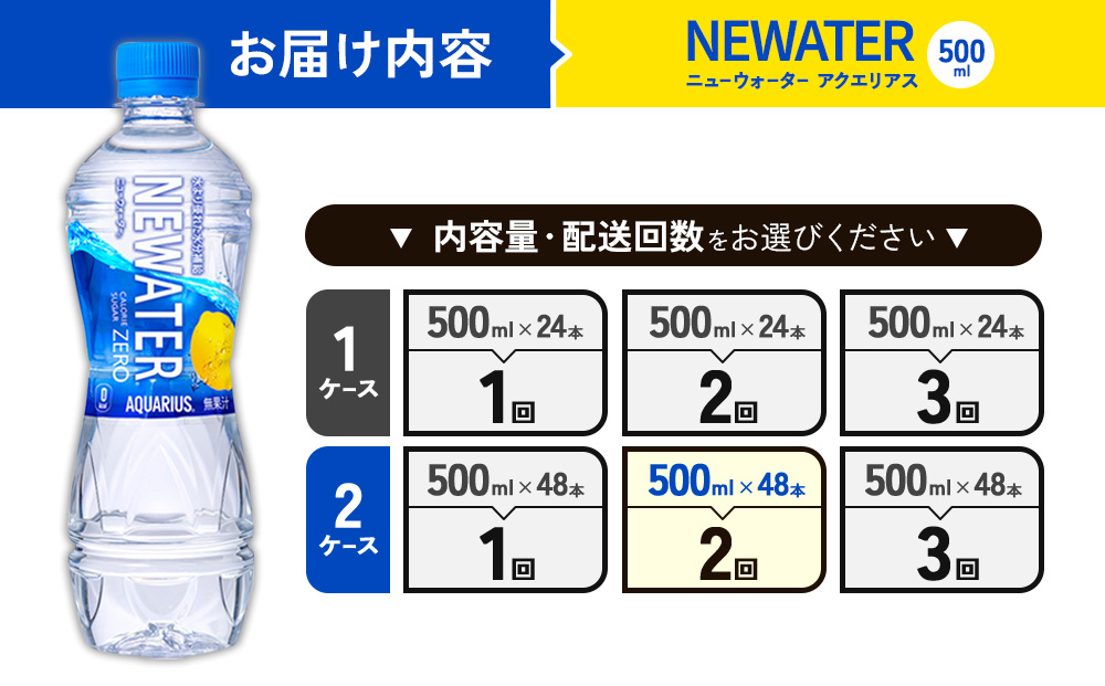 【2回定期便】アクエリアス ニューウォーター 500ml PET【コ