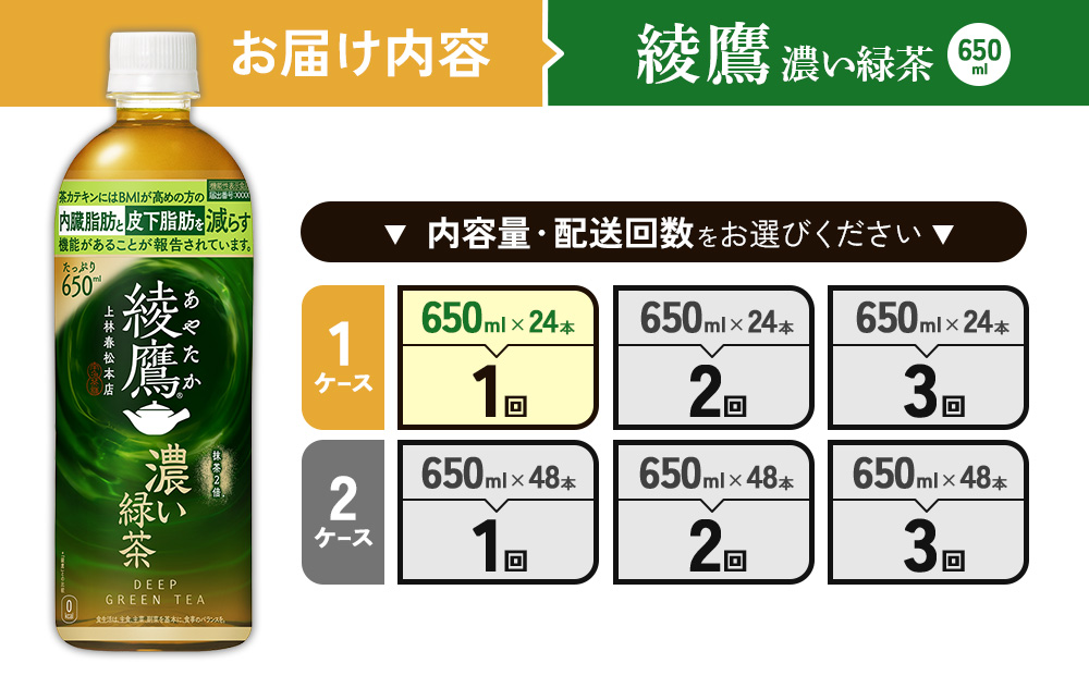 綾鷹 濃い緑茶 650ml PET【コカ・コーラ】ペットボトル 1ケー
