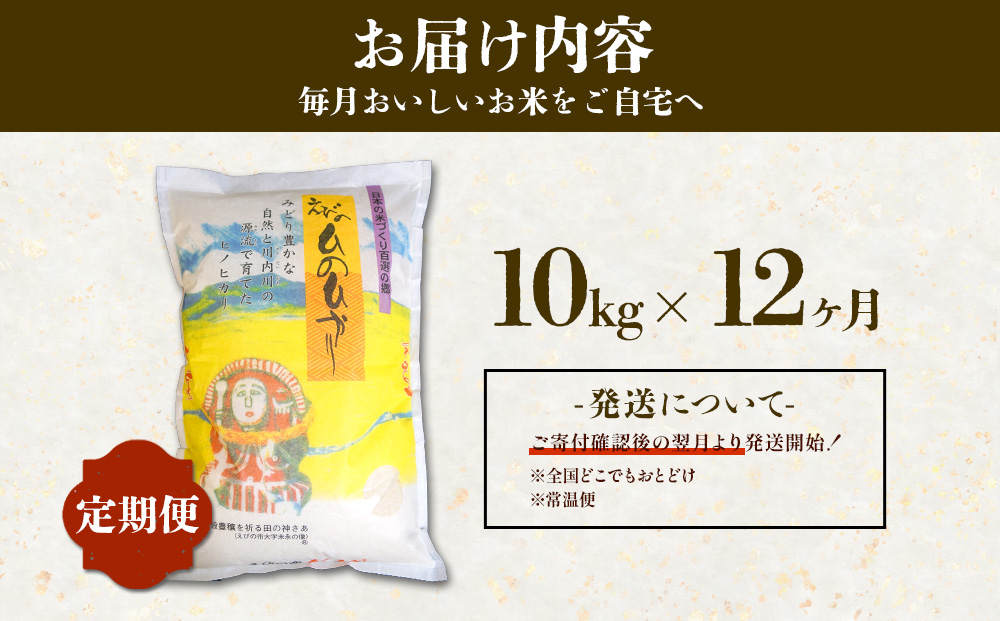【12回定期便】米 えびの産 ひのひかり 10kg×12ヶ月 合計 120kg