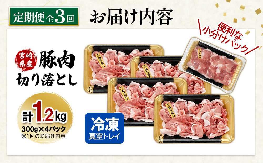 【3ヶ月連続お届け】宮崎県産 豚肉 切り落とし 定期便 合計